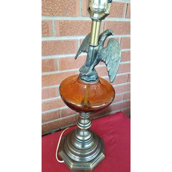 Stiffel Brass and Amber Glass Bald Eagle Lamp - Picture 5 of 5